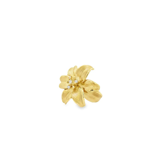 Raymond Mazza 14K Yellow Gold Textured Diamond Lily Ring