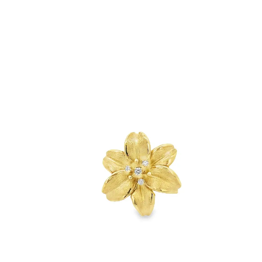 Raymond Mazza 14K Yellow Gold Textured Diamond Lily Ring