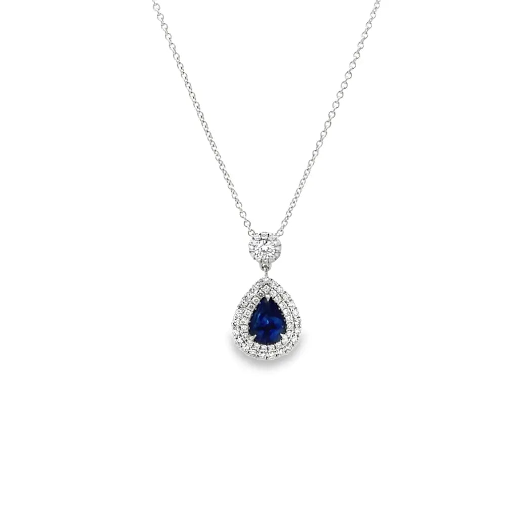 Platinum Pear Drop Sapphire and Diamond Pendant