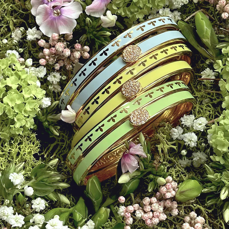 Halcyon Days Skinny Pave Button Buttercup & Gold Bangle
