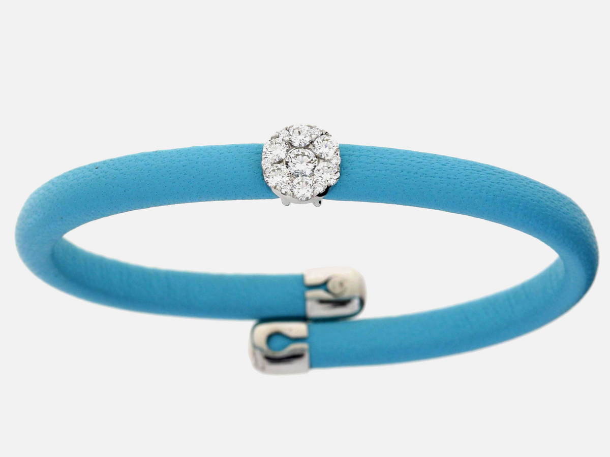 Damaso 18kt Turquoise Leather Cuff Bangle WG Diamond .66 cttw