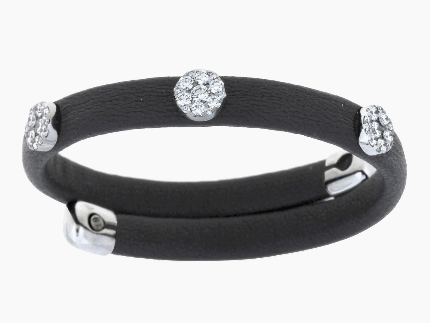 Damaso 18kt Black Leather White Gold 3 Diamond Bracelet .77cttw