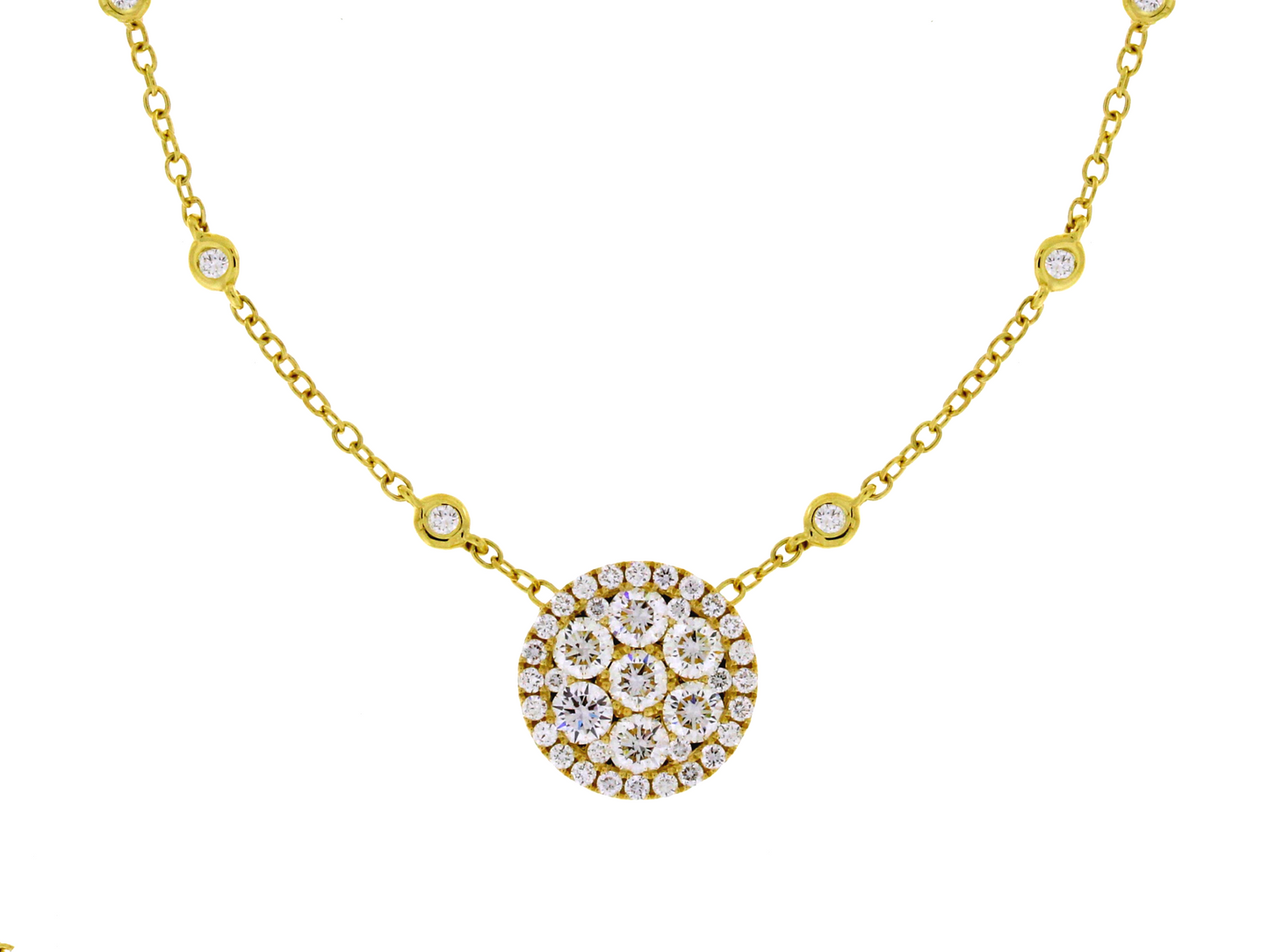 Damaso 18kt Yellow Gold Diamond Circle Necklace Pendant 1.53 cttw