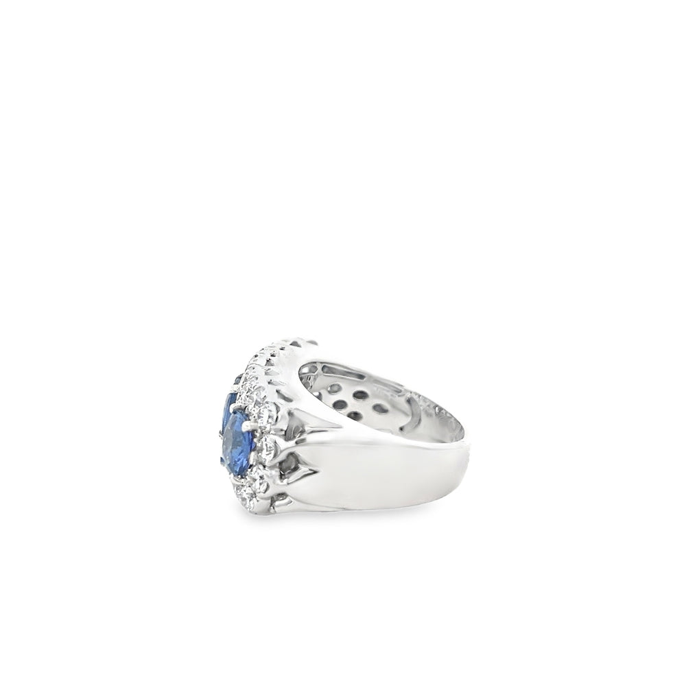 18kt White Gold 3 Stone Round Diamond and Sapphire Ring