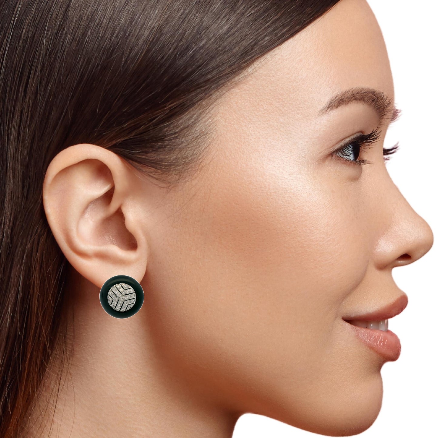 18K White Gold Diamond and Onyx Earrings