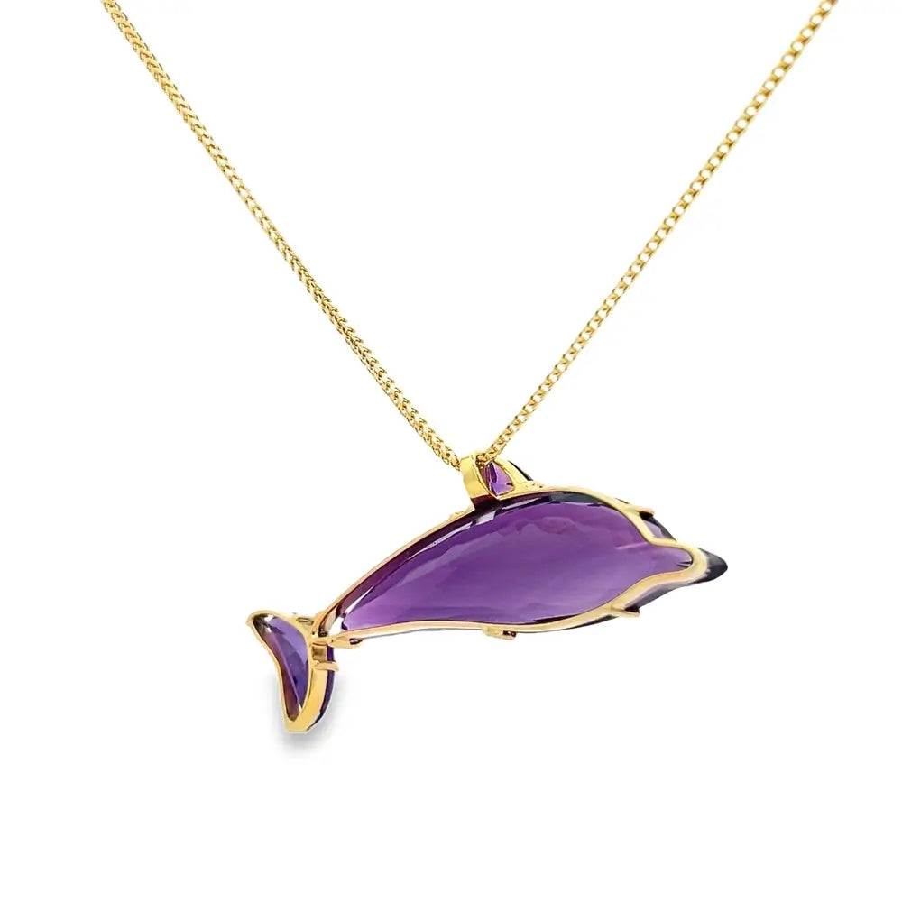 18kt YG Frame Amethyst Dolphin 22.05cttw Pendant