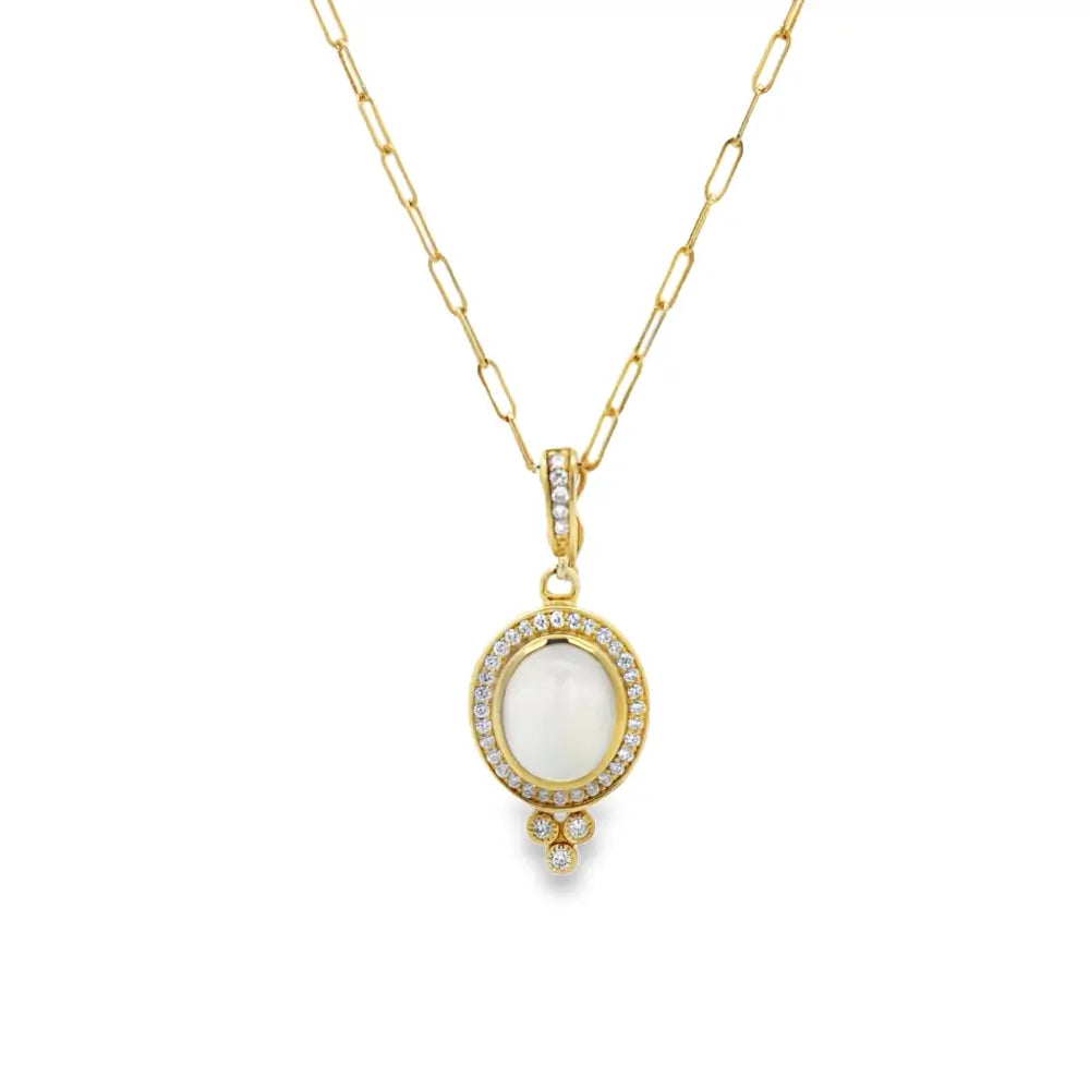 Raymond Mazza 14K Green Gold Moonstone and Diamond Paperclip Necklace