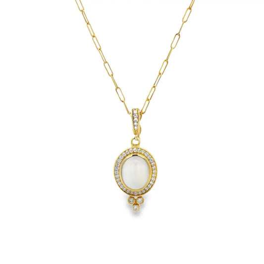 Raymond Mazza 14K Green Gold Moonstone and Diamond Paperclip Necklace