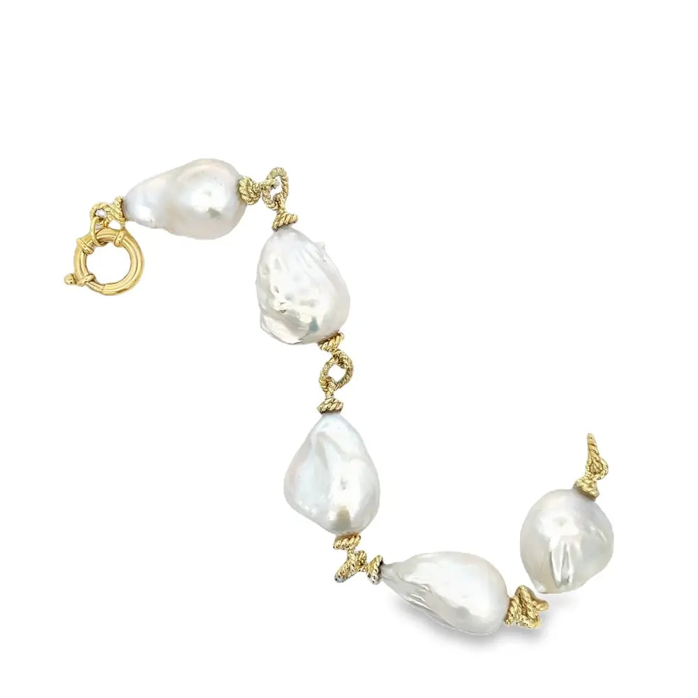 Raymond Mazza 14kt Yellow Gold Baroque Pearl Bracelet