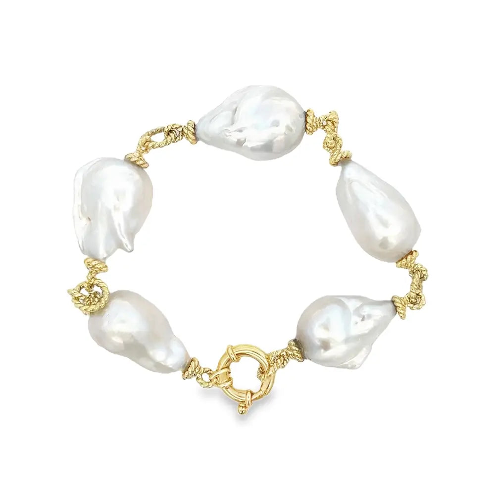 Raymond Mazza 14kt Yellow Gold Baroque Pearl Bracelet