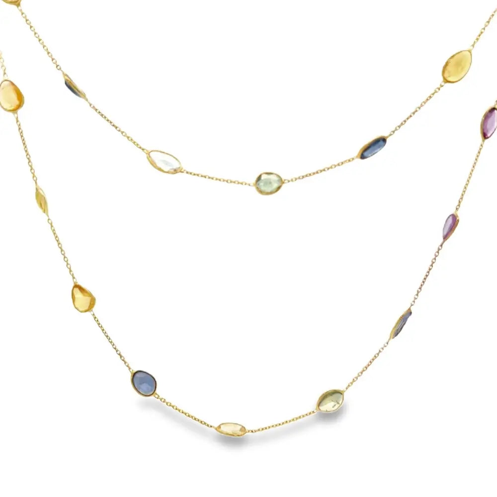 Raymond Mazza 14K Green Gold Multicolor Sapphire Necklace