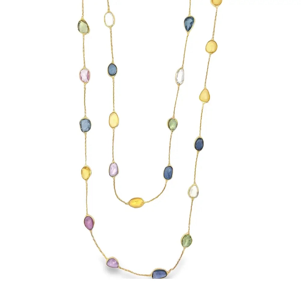 Raymond Mazza 14K Green Gold Multicolor Sapphire Necklace