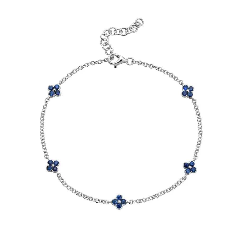 Gemma Couture 14k White Gold Blue Sapphire Flowers by the Yard Bracelet