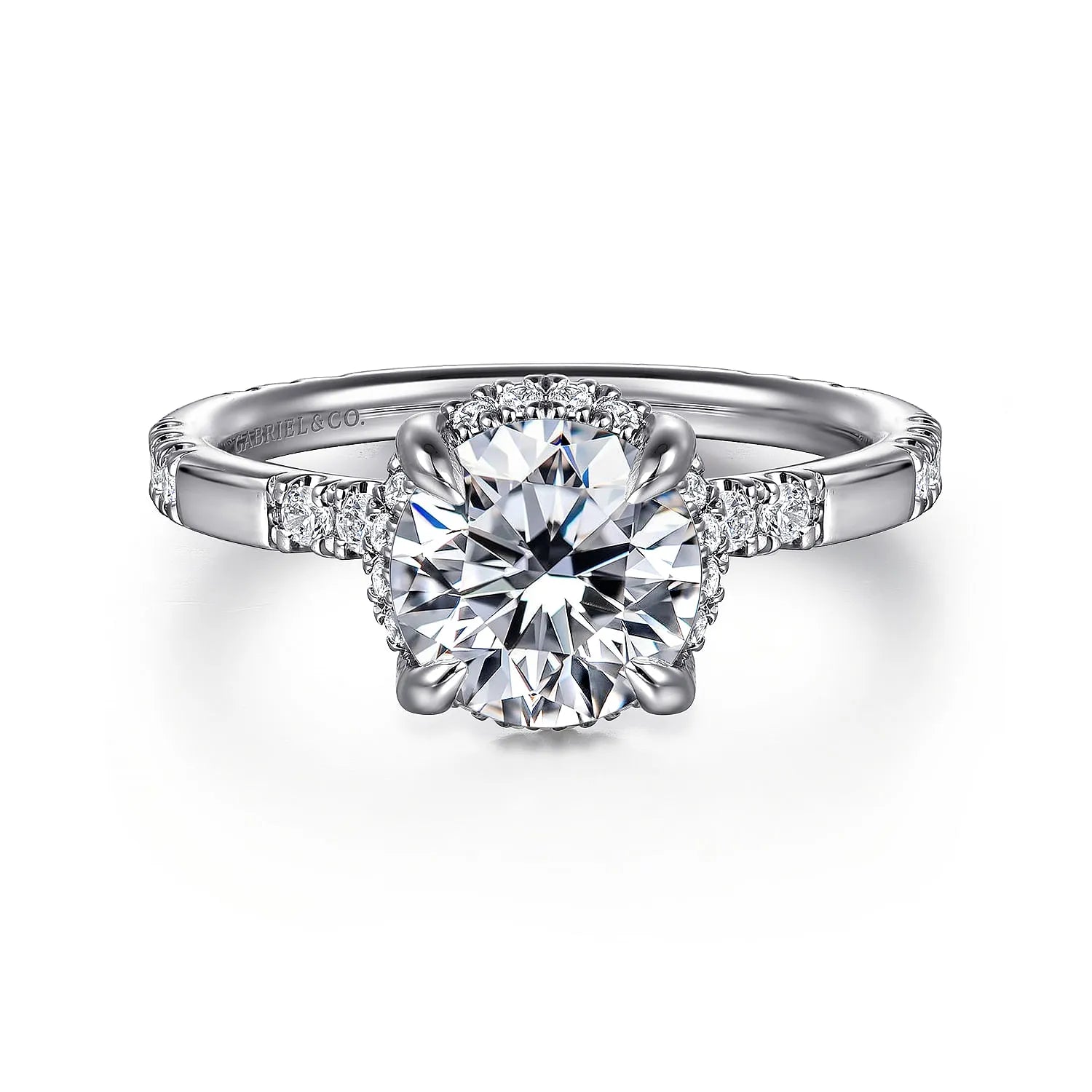 Gabriel 14K White Gold Round Hidden Halo Diamond Engagement Ring