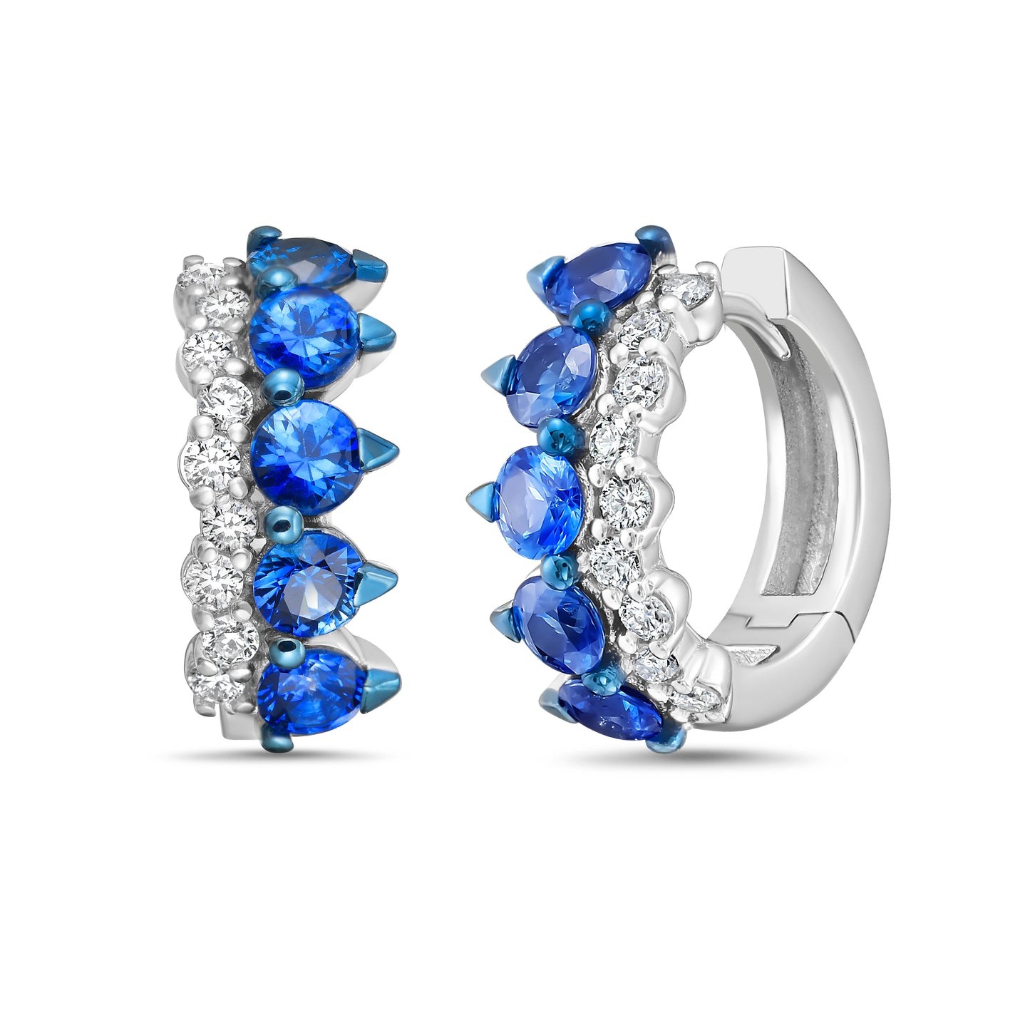 Gemma Couture 18kt White Gold Huggie Earrings with 1.05cttw Sapphire, .22cttw Diamonds