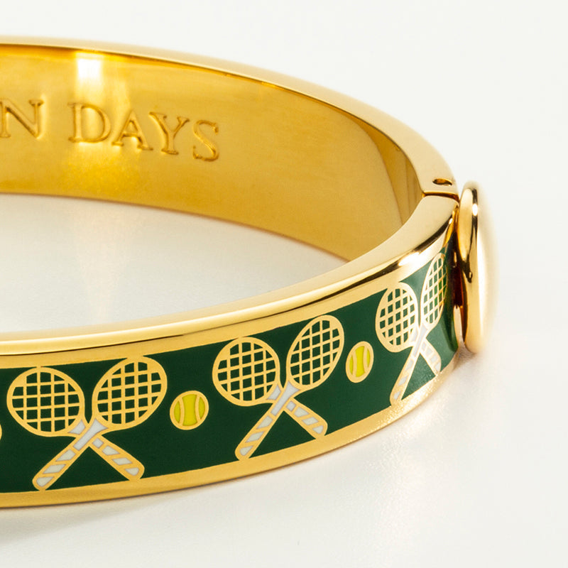 Halcyon Days Tennis Racket & Ball Bangle Green