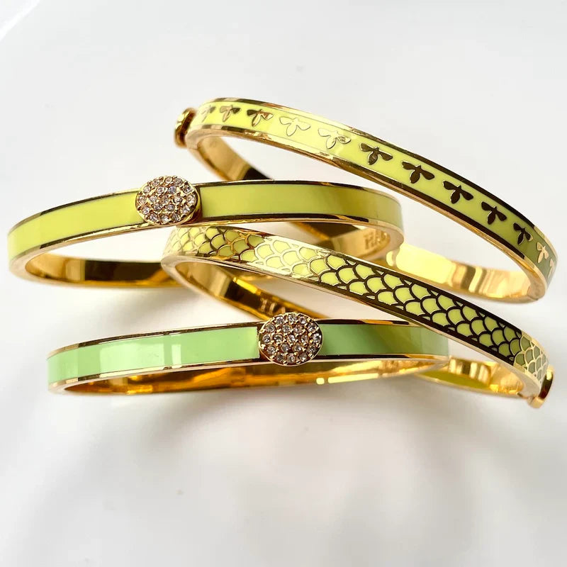 Halcyon Days Skinny Pave Button Buttercup & Gold Bangle