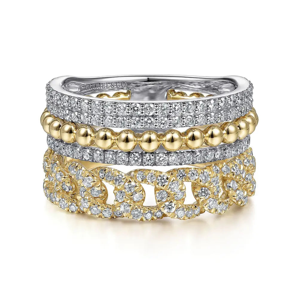 Gabriel & Co. 14K White-Yellow Gold Bujukan Diamond Easy Stackable Ring