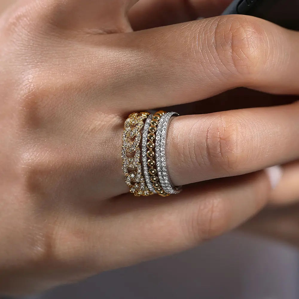 Gabriel & Co. 14K White-Yellow Gold Bujukan Diamond Easy Stackable Ring