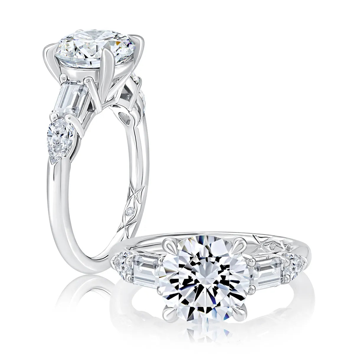 A.Jaffe Five Stone Diamond Engagement Ring with Baguette and