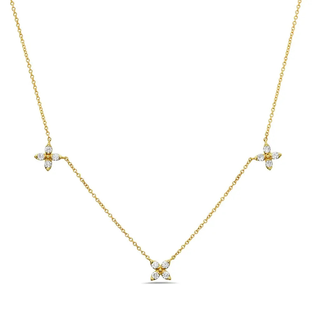 Gemma Couture 14k Gold 3 Station Mariposa Diamond Necklace