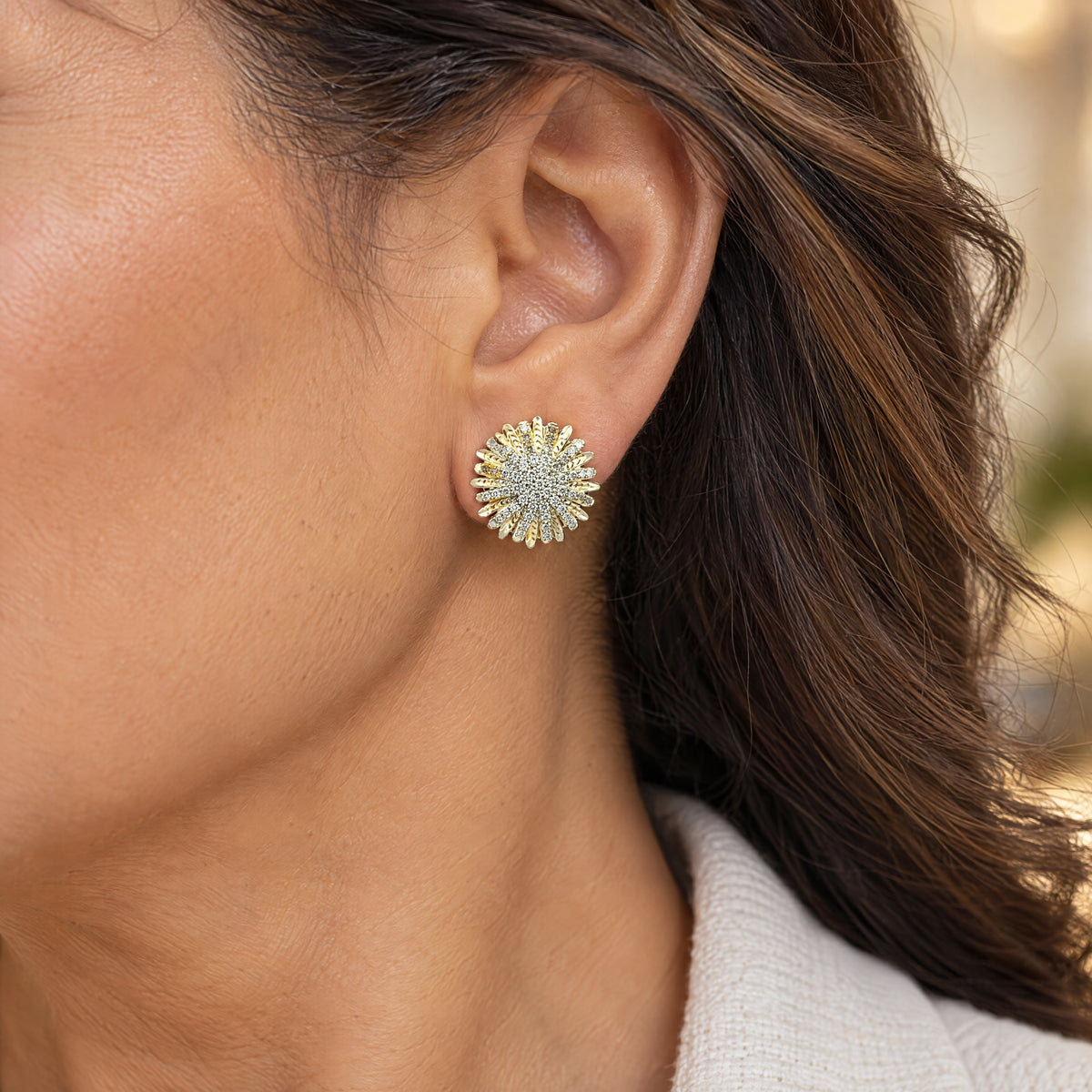 Raymond Mazza 14k Yellow Gold Diamond Starburst Earrings