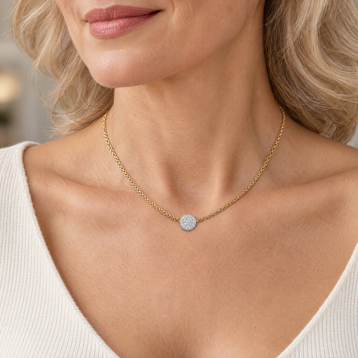 FOPE EKA Rope Necklace with Diamond Pendant - Yellow Gold