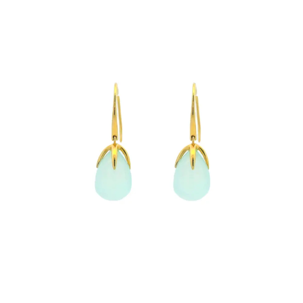 18K Yellow Gold Chalcedony Drop Earrings 25.18ct