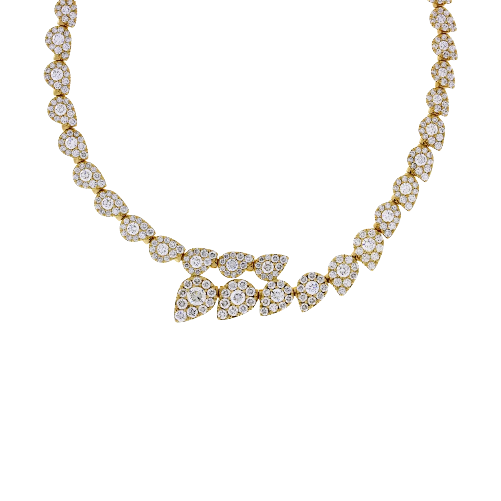 Damaso 18K Two Tone Bypass Pear Cluster Diamond Necklace