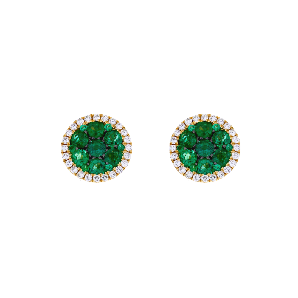Damaso 18kt Yellow Gold Emerald and Diamond Cluster Earrings