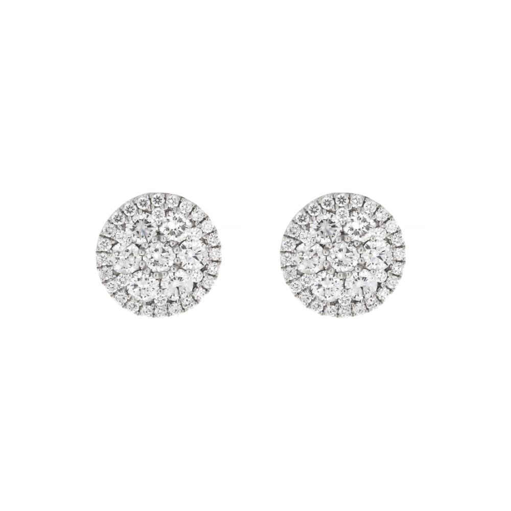18kt White Gold Cluster Round Diamond Earrings .83ct
