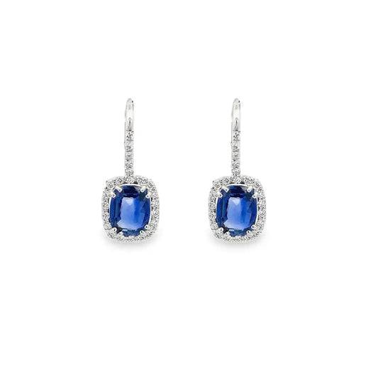 18K White Gold Sapphire and Diamond Drop Earrings