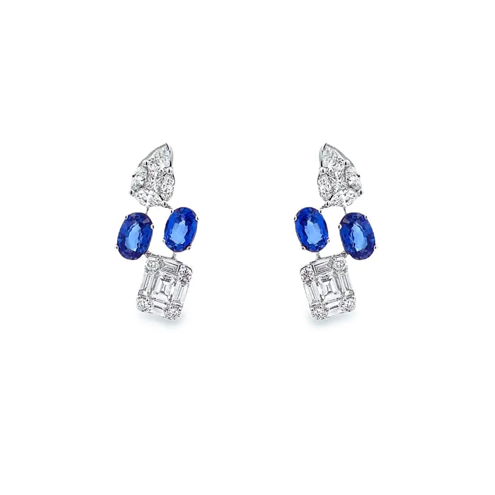 18K White Gold Toi Et Moi Sapphire and Diamond Earrings