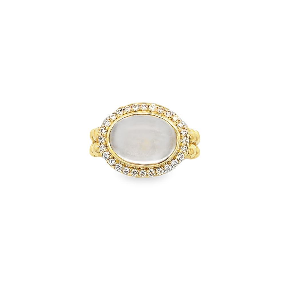 Raymond Mazza 14kt Green Gold  Rainbow Moonstone and Diamond Ring