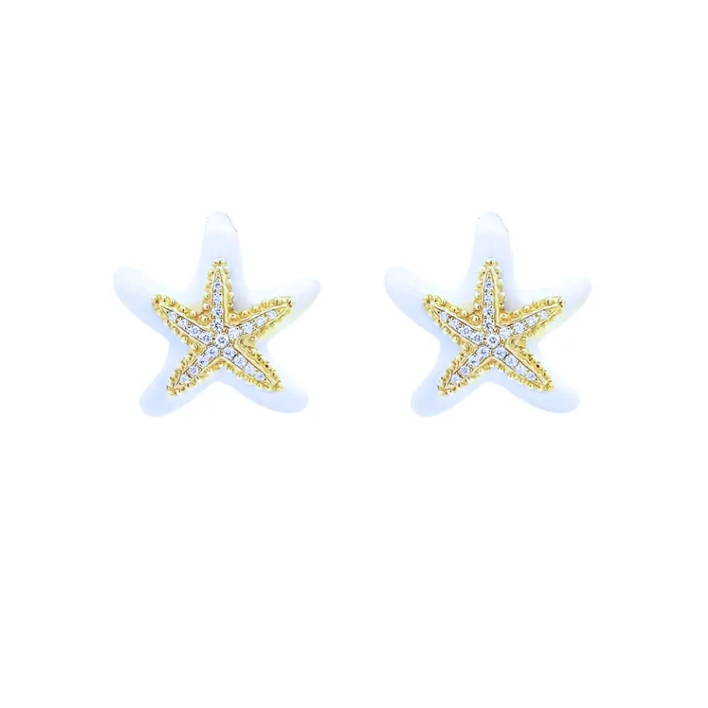 14kt Green Gold Agate and Diamond Starfish Earrings