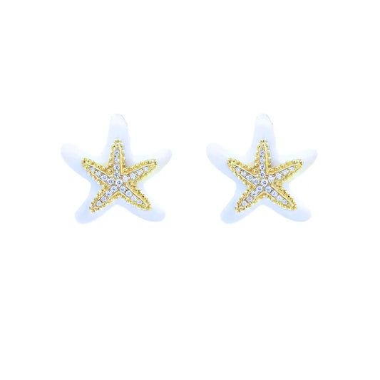 14kt Green Gold Agate and Diamond Starfish Earrings