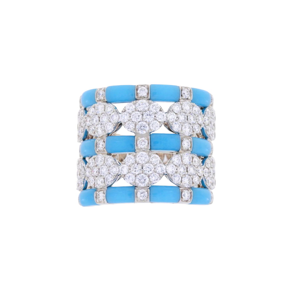 Damaso 18K White Gold 5 Row Diamond and Ceramic Wide Ring