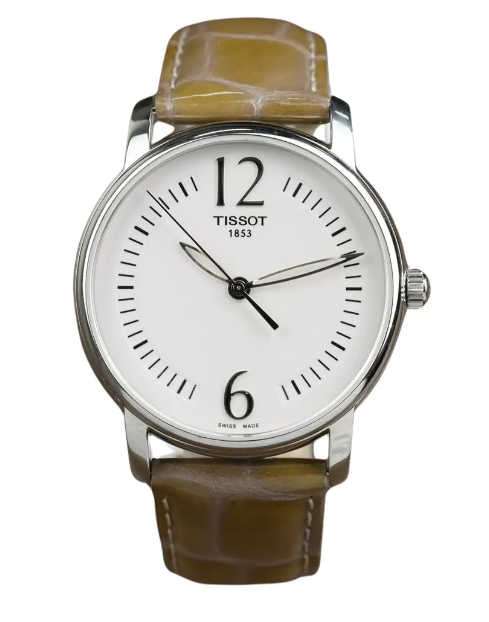 Tissot T-Trend White and Silver Dial Beige Leather Ladies Quartz Watch, 38mm