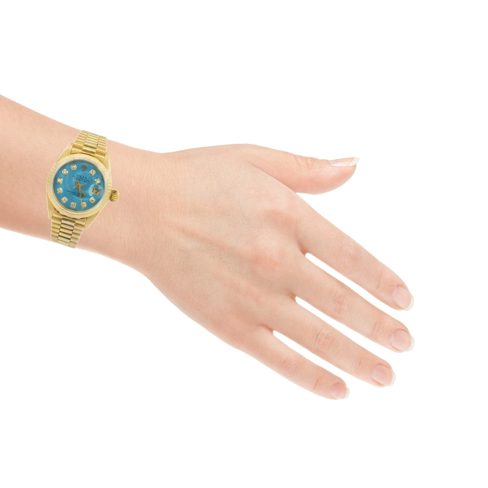 Rolex Datejust 18k Yellow Gold President Bracelet Turquoise Dial, 26mm