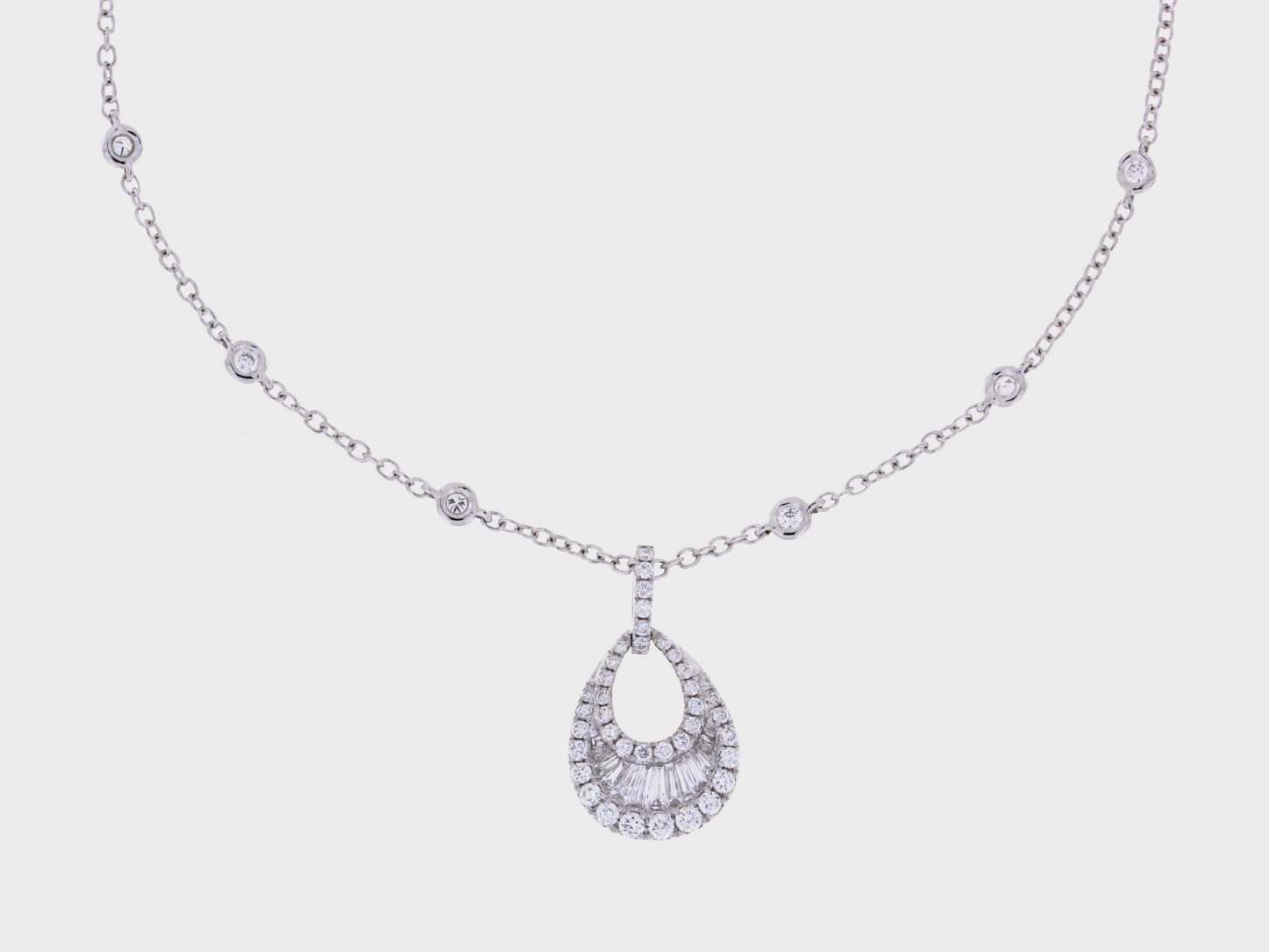 Damaso 18kt WG Diamond Cable Tear Drop Necklace .87cttw