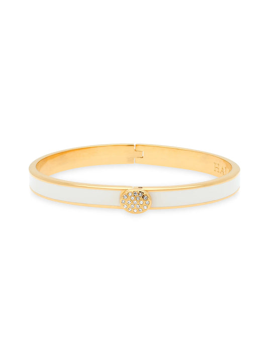 Halcyon Days Skinny Plain Pave Cream-Gold Hinged Bangle