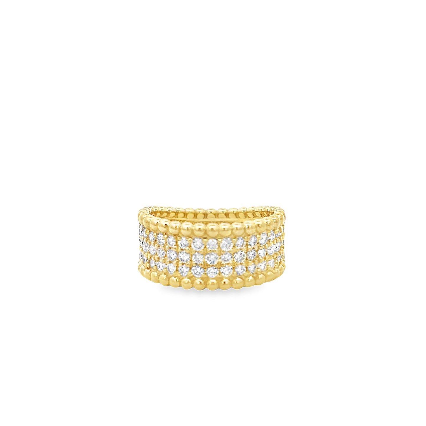 Raymond Mazza 14k Yellow Gold 3 Row Diamond Beaded Edge Ring