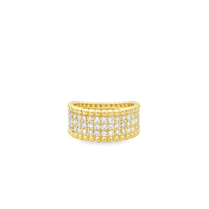 Raymond Mazza 14k Yellow Gold 3 Row Diamond Beaded Edge Ring