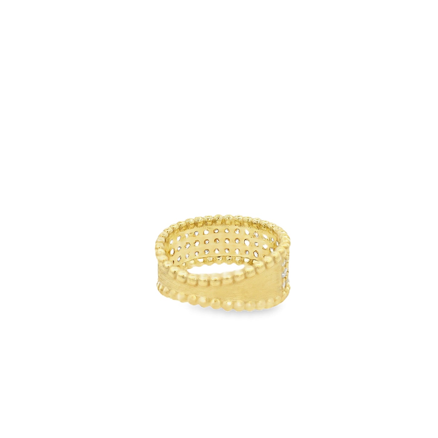 Raymond Mazza 14k Yellow Gold 3 Row Diamond Beaded Edge Ring