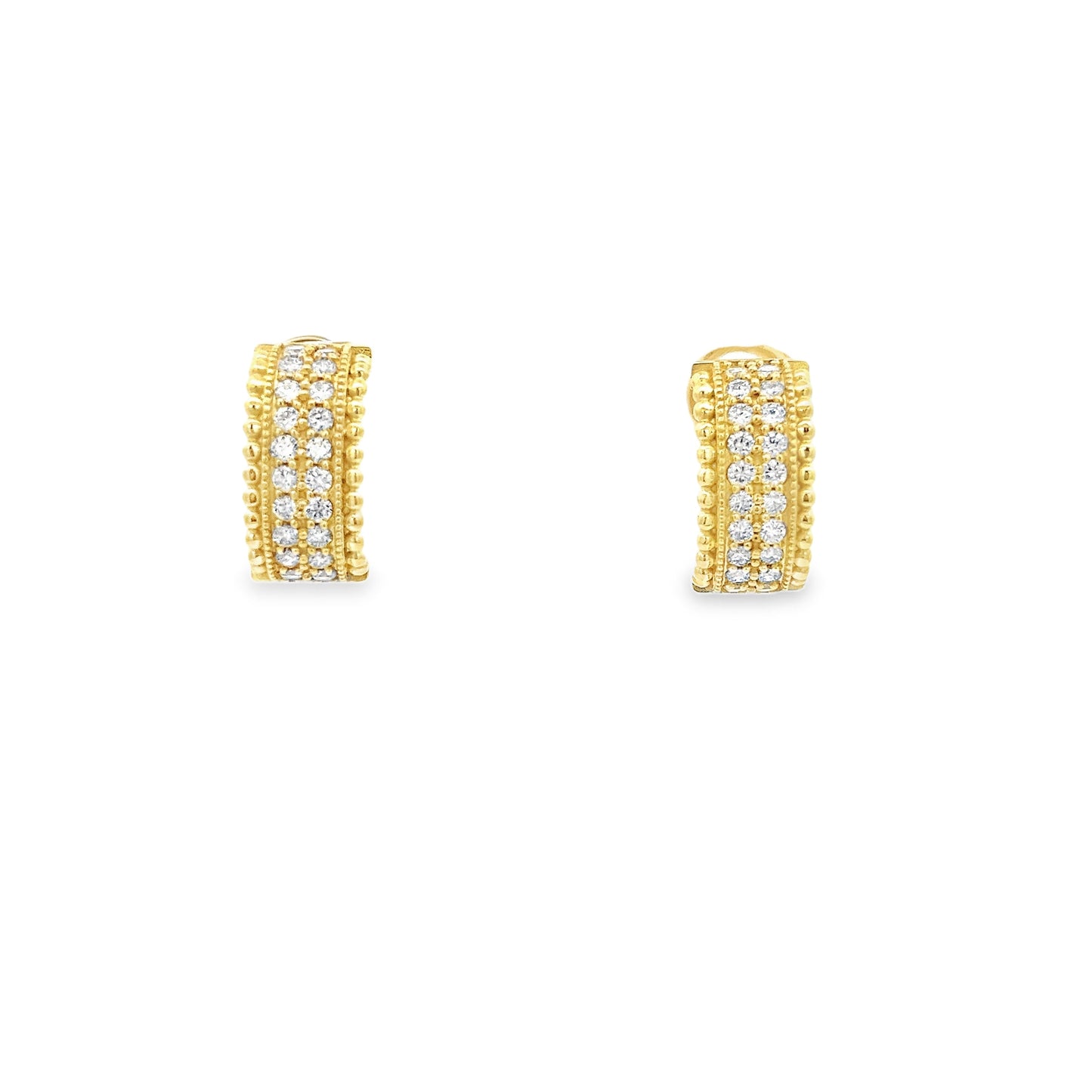 Raymond Mazza 14k Yellow Gold 3 Row Diamond Beaded Edge Earrings