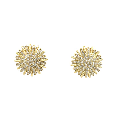 Raymond Mazza 14k Yellow Gold Diamond Starburst Earrings