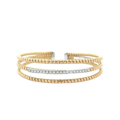 18K Two Tone Three Twisted Band Diamond Cuff .22cttw