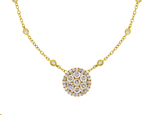 Damaso 18kt Yellow Gold Diamond Circle Necklace Pendant 1.53 cttw