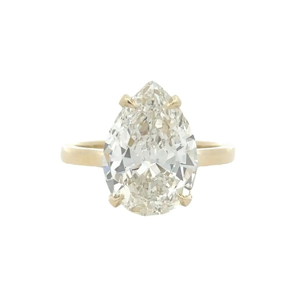 18k Custom Made Certified Pear Solitaire Diamond Ring