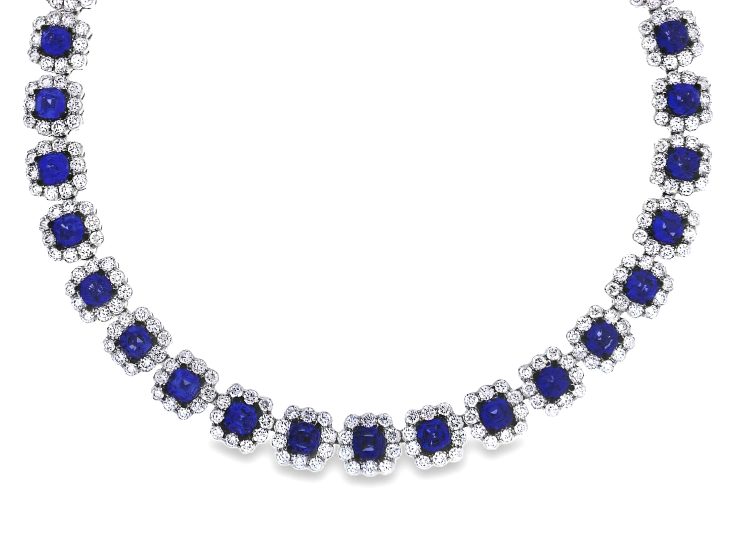 18kt WG Square Link Cushion Round Diamond Sapphire